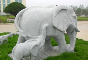 公園石雕母子大象-公園動物石雕母子大象