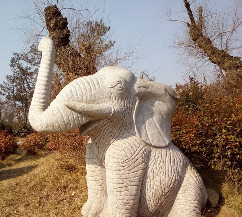 公園動物大象石雕-公園大象動物石雕高清圖片