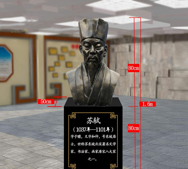 校園古代文學(xué)家蘇軾頭像銅雕-校園古代名人銅雕 蘇軾頭像銅雕高清圖片