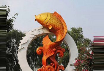 不銹鋼鯉魚躍龍門雕塑-不銹鋼魚躍龍門雕塑 鯉魚躍龍門雕塑